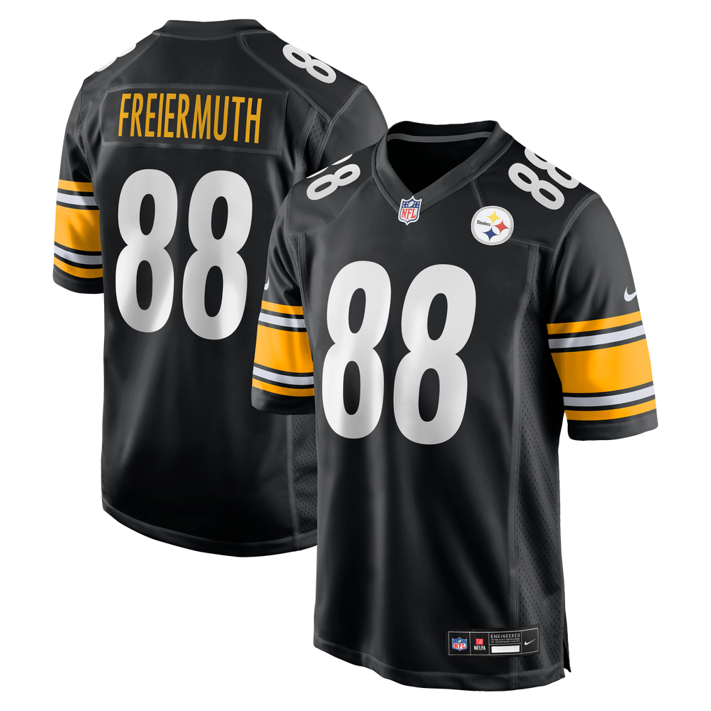 Pat Freiermuth #88 Pittsburgh Steelers Black Home Jersey - front and back reference