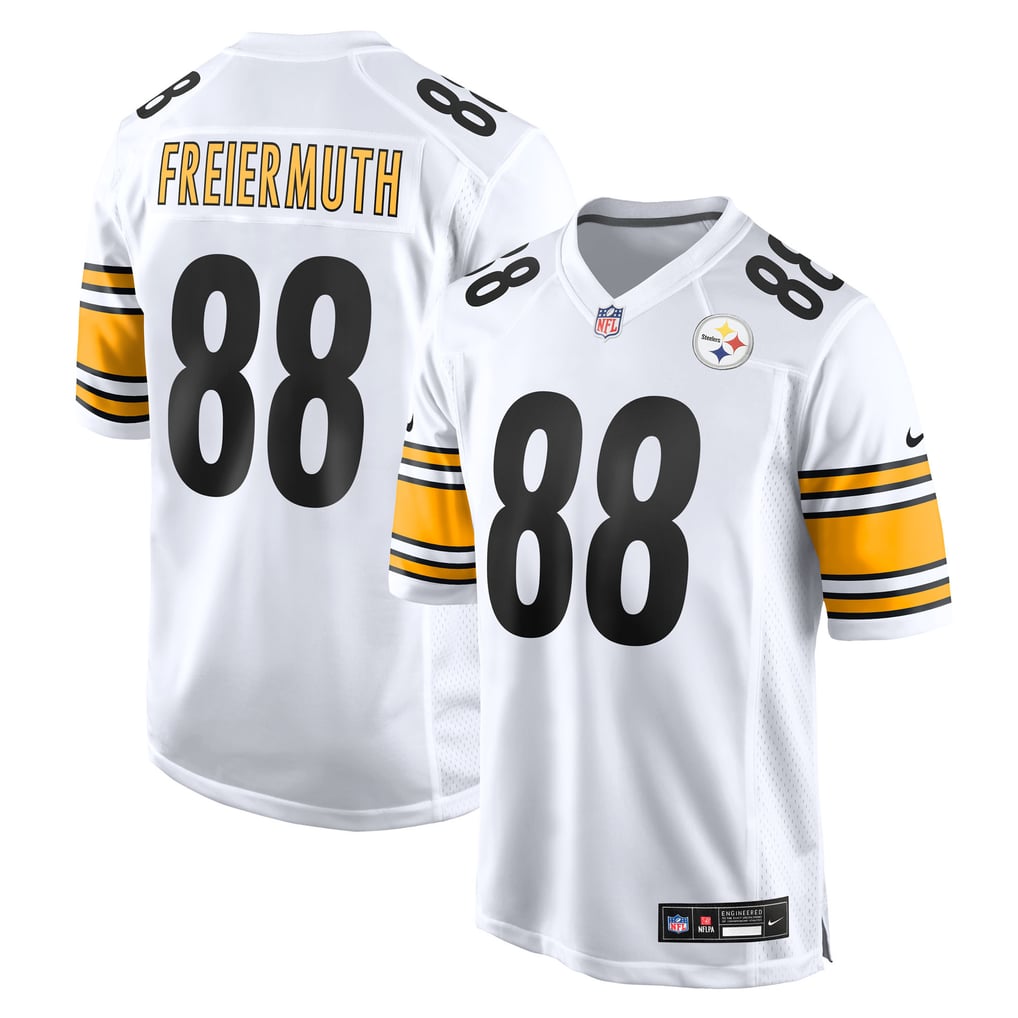 Pat Freiermuth #88 Pittsburgh Steelers White Away Jersey - front and back reference