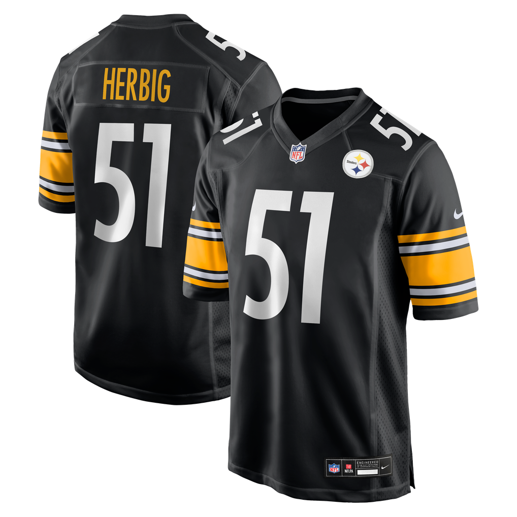 Nick Herbig #51 Pittsburgh Steelers Black Home Jersey - front and back reference
