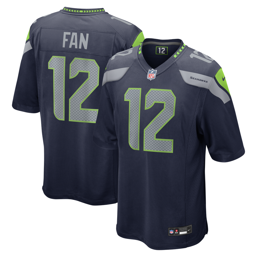 Fan #12 Seattle Seahawks Navy Home Jersey - front and back reference