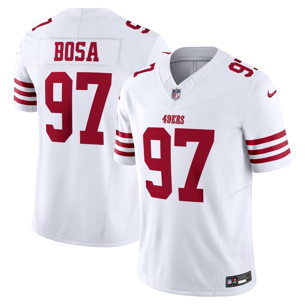 Nick Bosa #97 San Francisco 49ers White Away Jersey - front and back