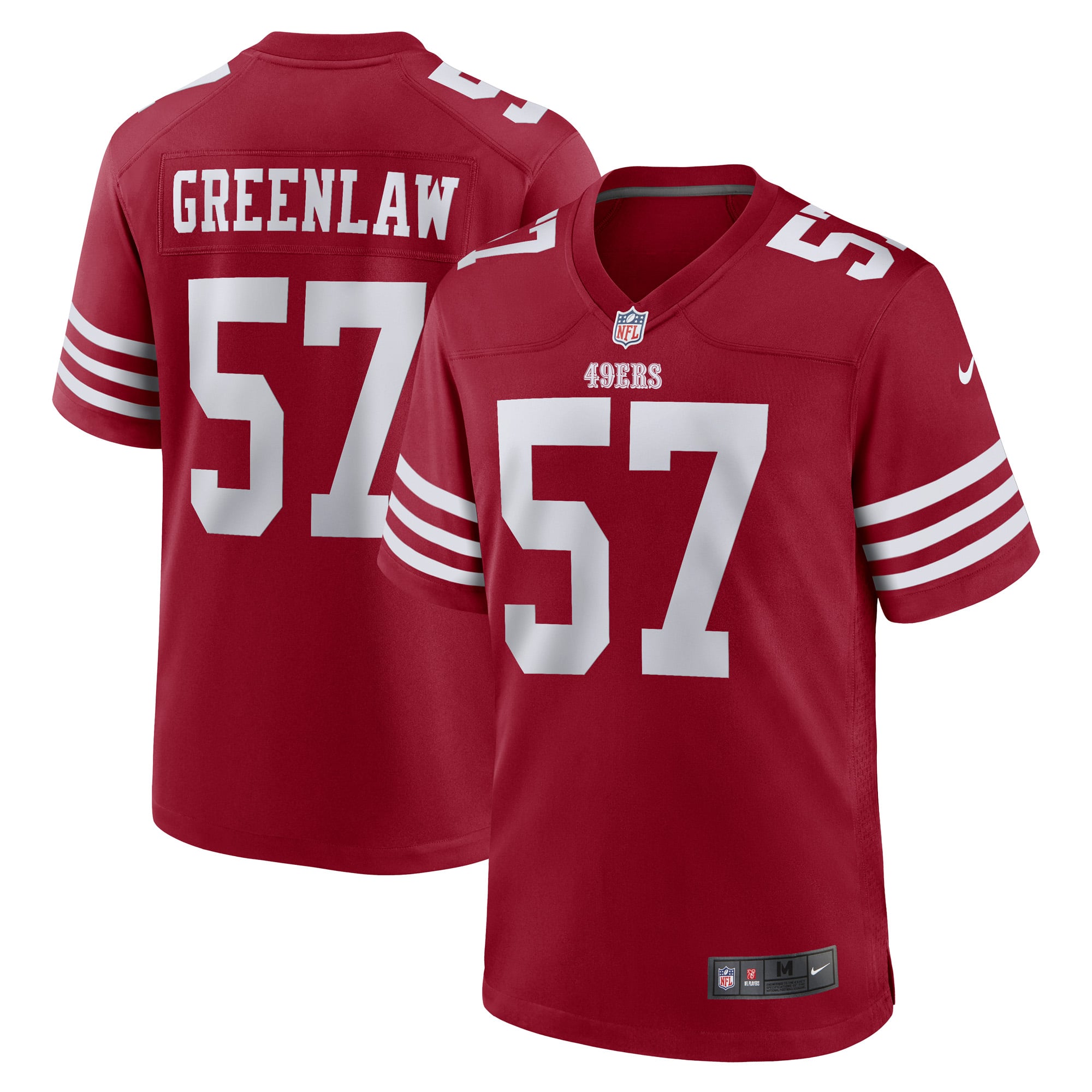 Dre Greenlaw #57 San Francisco 49ers Scarlet Home Jersey - front and back reference