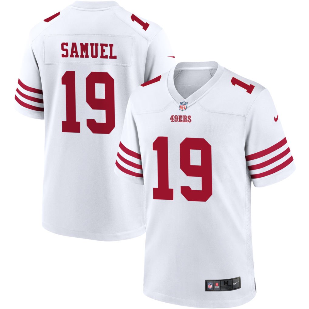 Deebo Samuel #19 San Francisco 49ers White Away Jersey - front and back reference