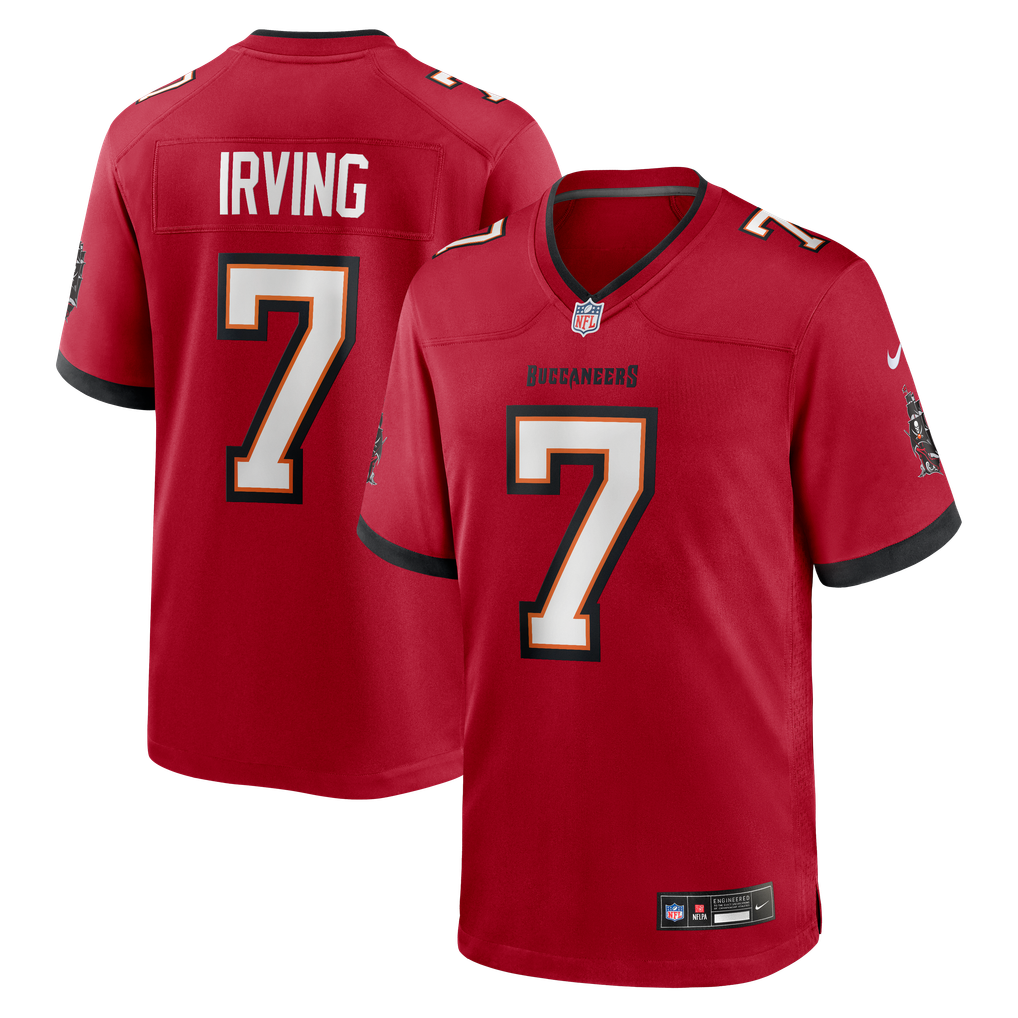 Bucky Irving #7 Tampa Bay Buccaneers Red Home Jersey - front and back reference
