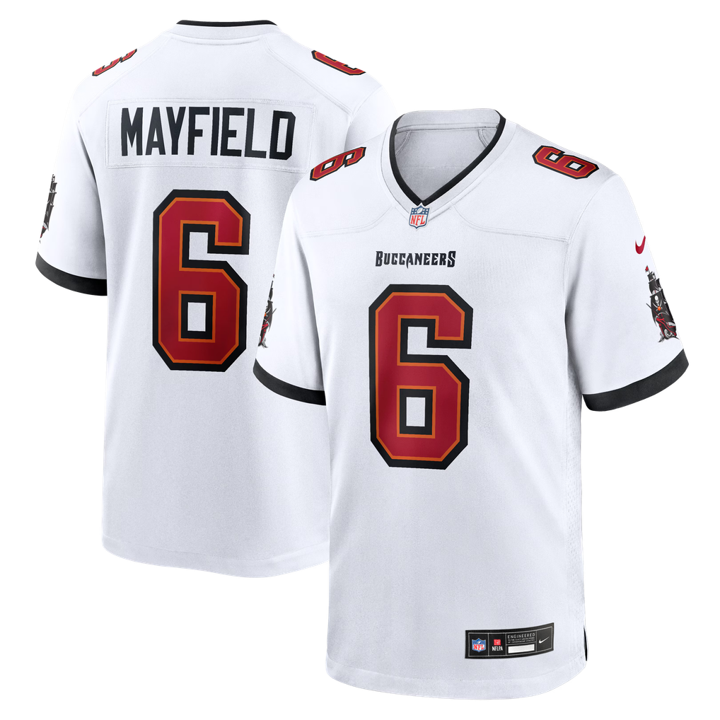 Baker Mayfield #6 Tampa Bay Buccaneers White Away Jersey - front and back reference