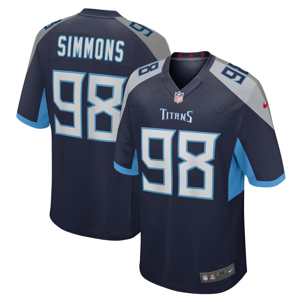 Jeffery Simmons #98 Tennessee Titans Navy Team Jersey - front and back reference