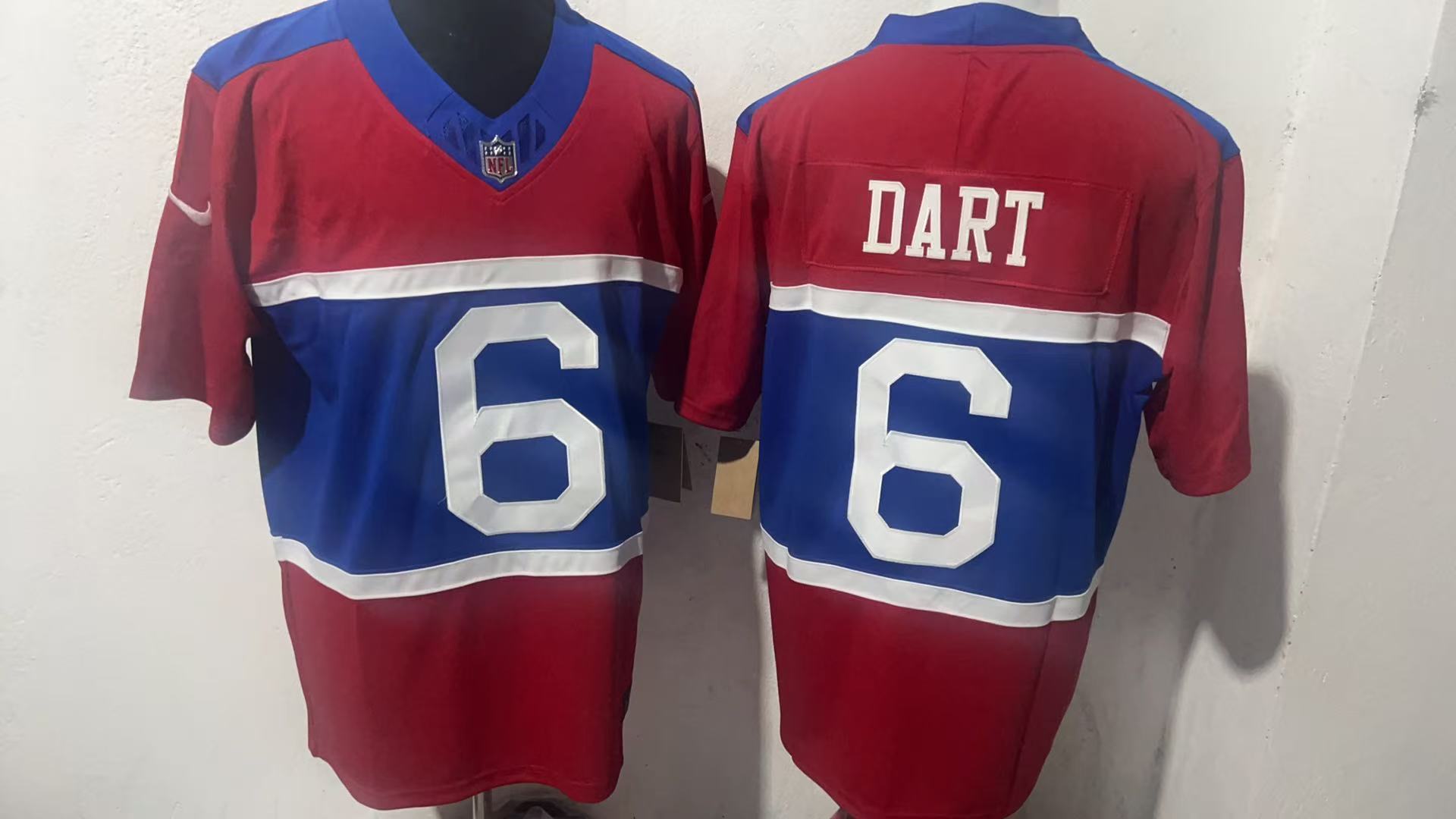 Jaxson Dart #6 New York Giants Century Red Alternate Jersey — supplier front and back