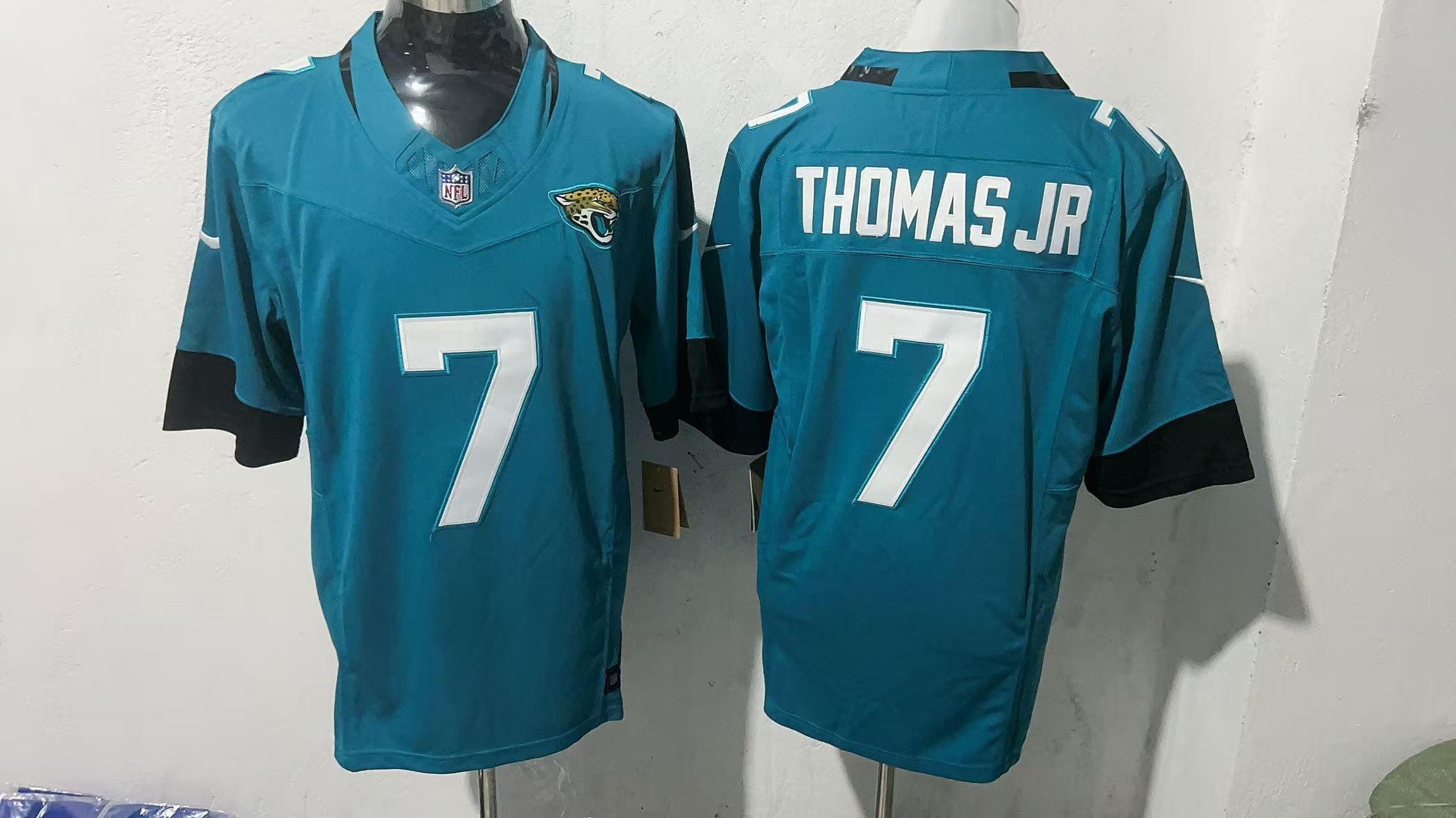 Brian Thomas Jr. #7 Jacksonville Jaguars Teal Home Jersey — supplier front and back