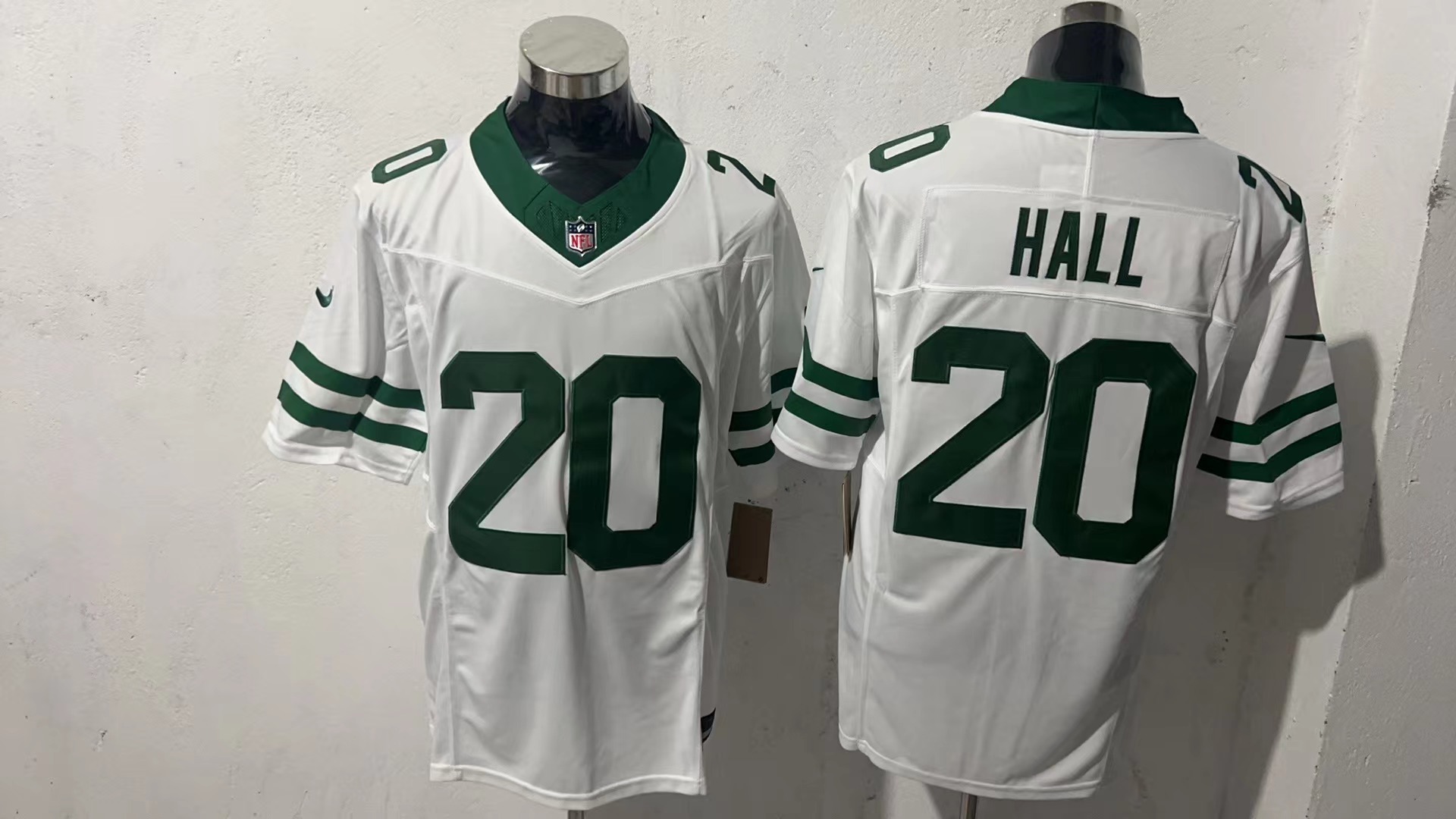 Breece Hall #20 New York Jets White Away Jersey — supplier front and back