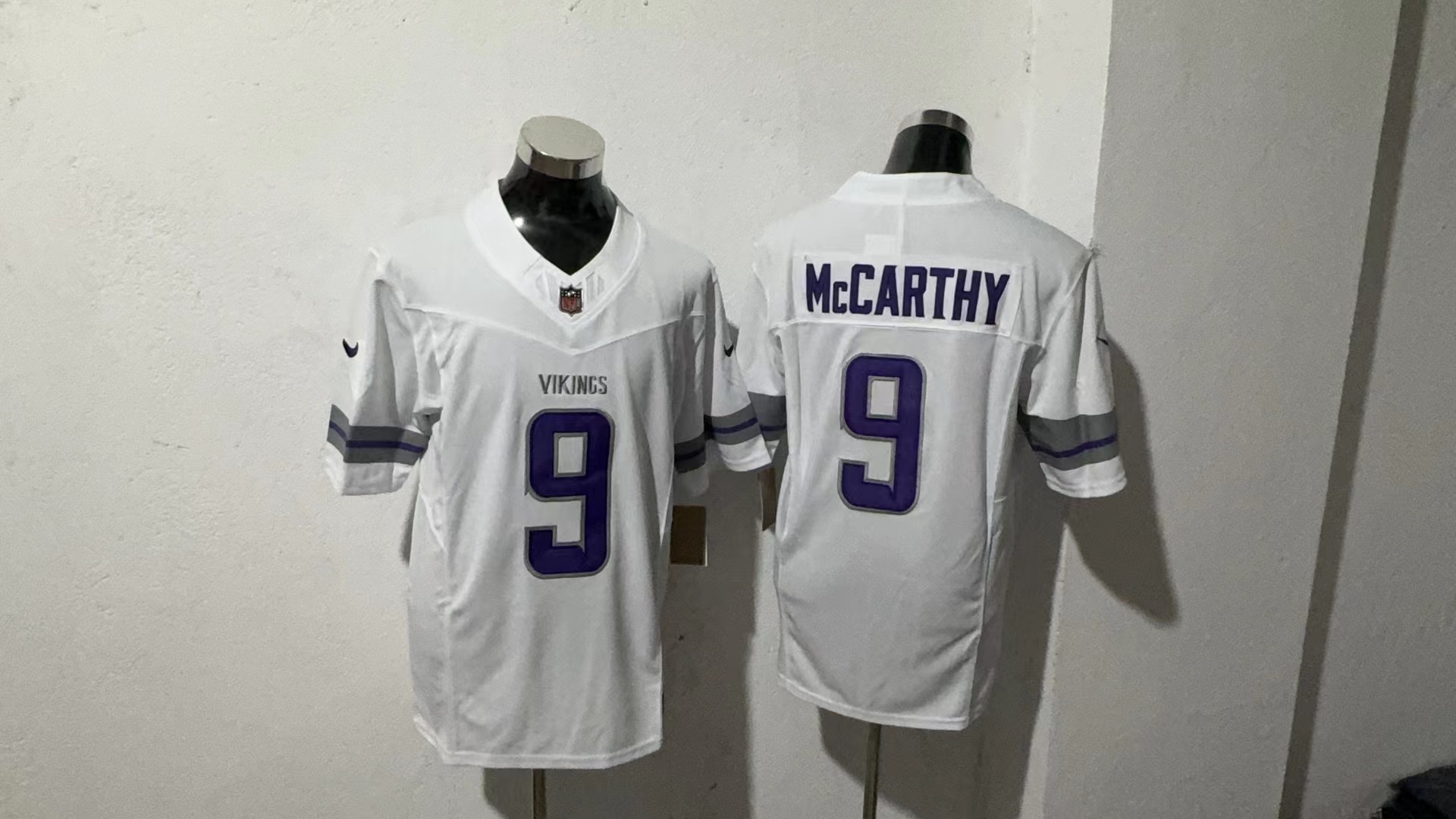 J.J. McCarthy #9 Minnesota Vikings White Alternate Jersey — supplier front and back