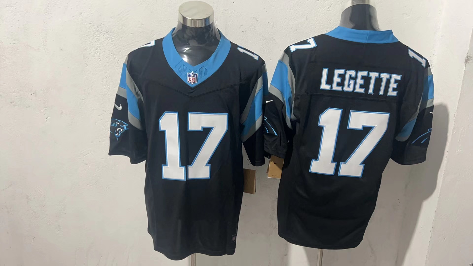 Xavier Legette #17 Carolina Panthers Black Home Jersey — supplier front and back