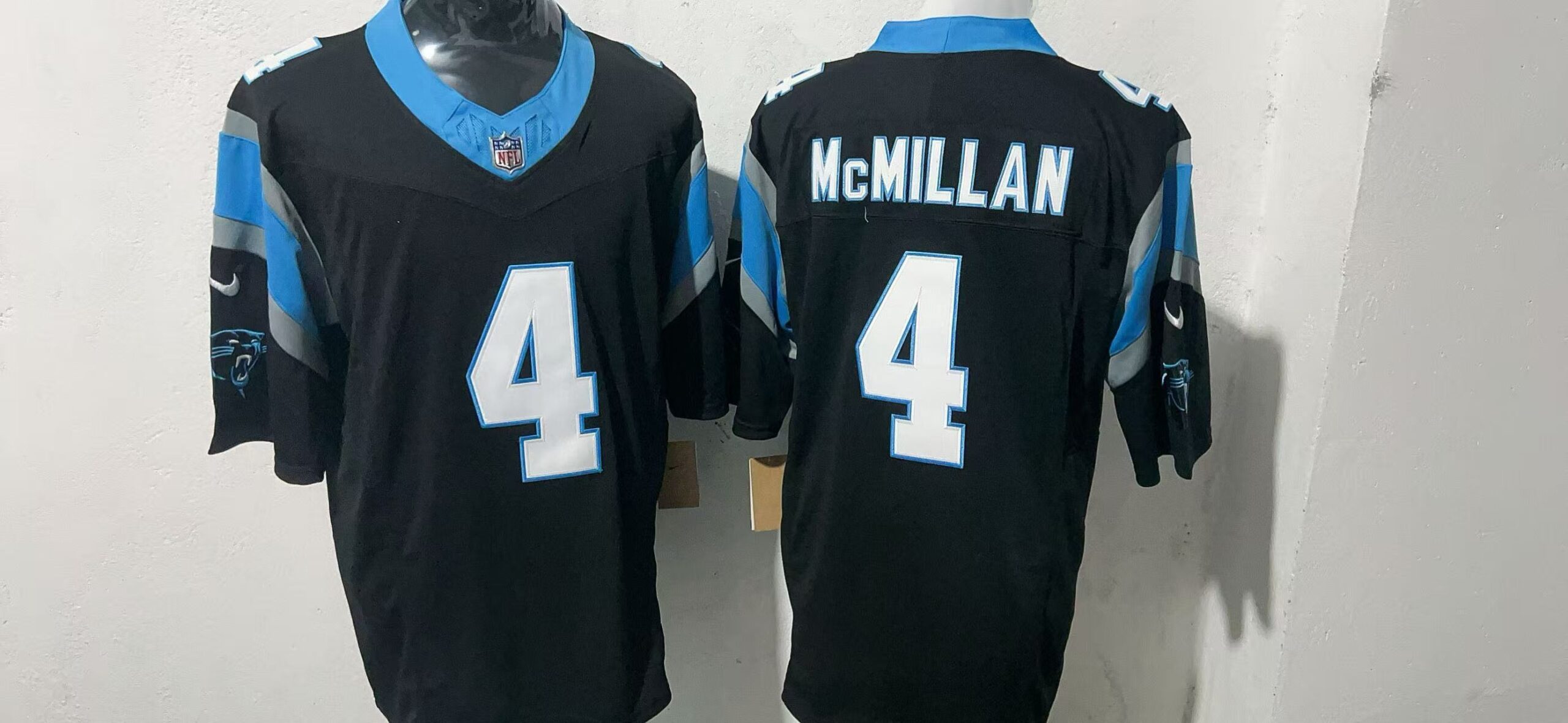Tetairoa McMillan #4 Carolina Panthers Black Home Jersey — supplier front and back