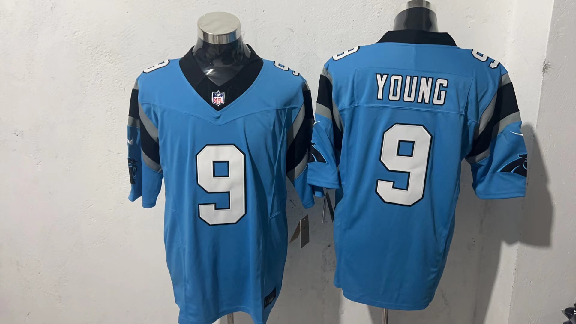 Bryce Young #9 Carolina Panthers Blue Alternate Jersey — supplier front and back