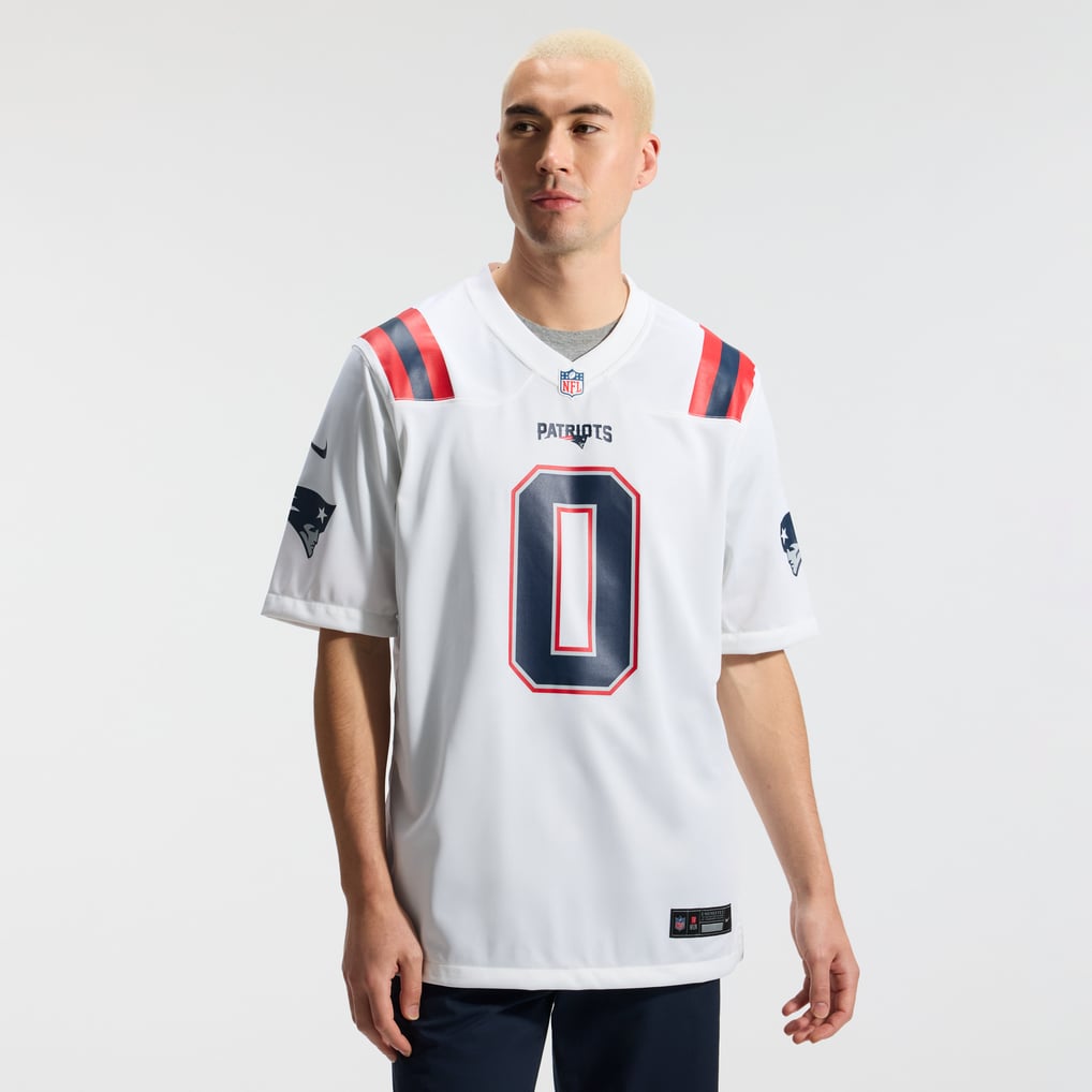 Christian Gonzalez #0 New England Patriots White Away Jersey — NFL Shop reference