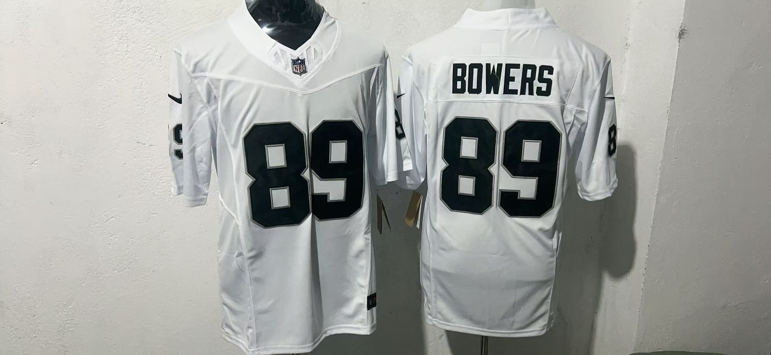 Brock Bowers #89 Las Vegas Raiders White Away Jersey — supplier front and back