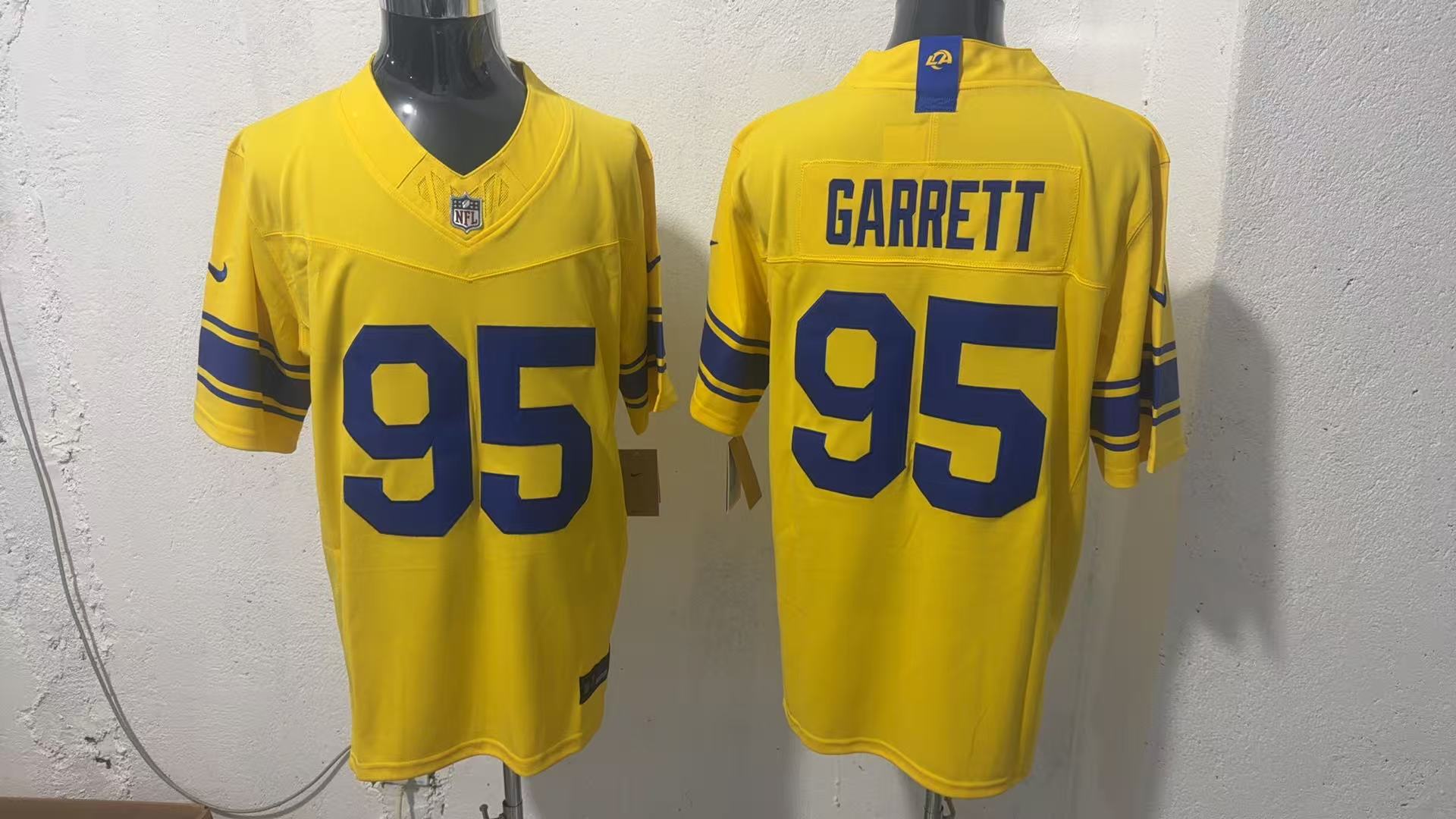 Myles Garrett #95 Los Angeles Rams Yellow Classic Sol Jersey — supplier front and back