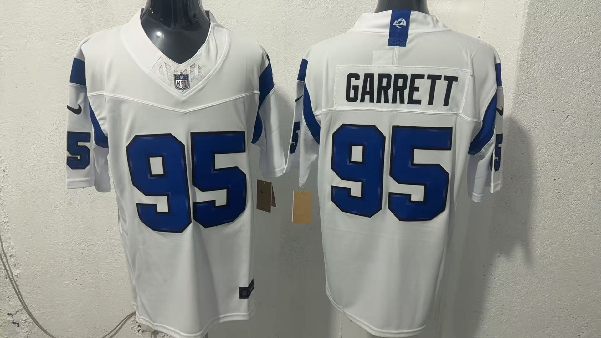 Myles Garrett #95 Los Angeles Rams Fearsome White Jersey — supplier front and back