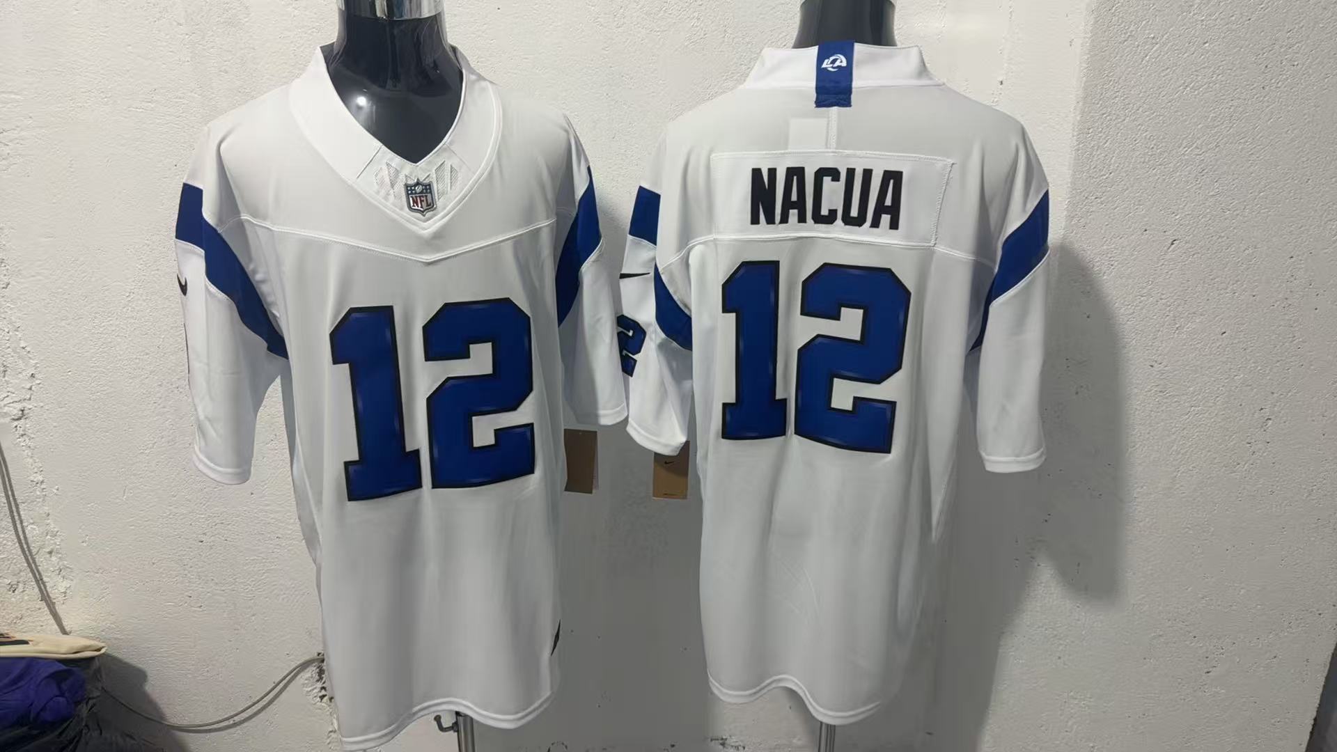 Puka Nacua #12 Los Angeles Rams Fearsome White Jersey — supplier front and back