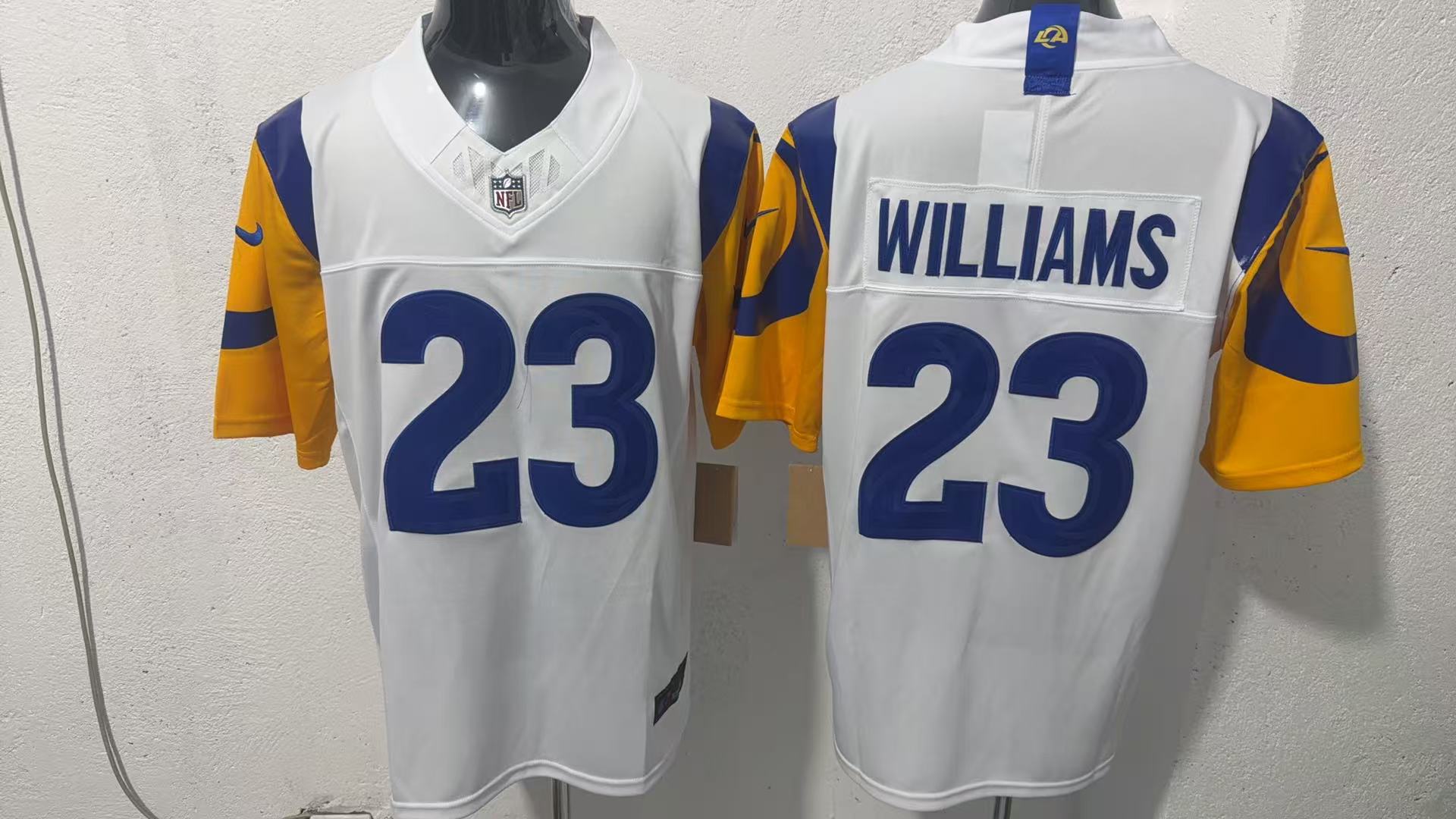 Kyren Williams #23 Los Angeles Rams White Away Jersey — supplier front and back