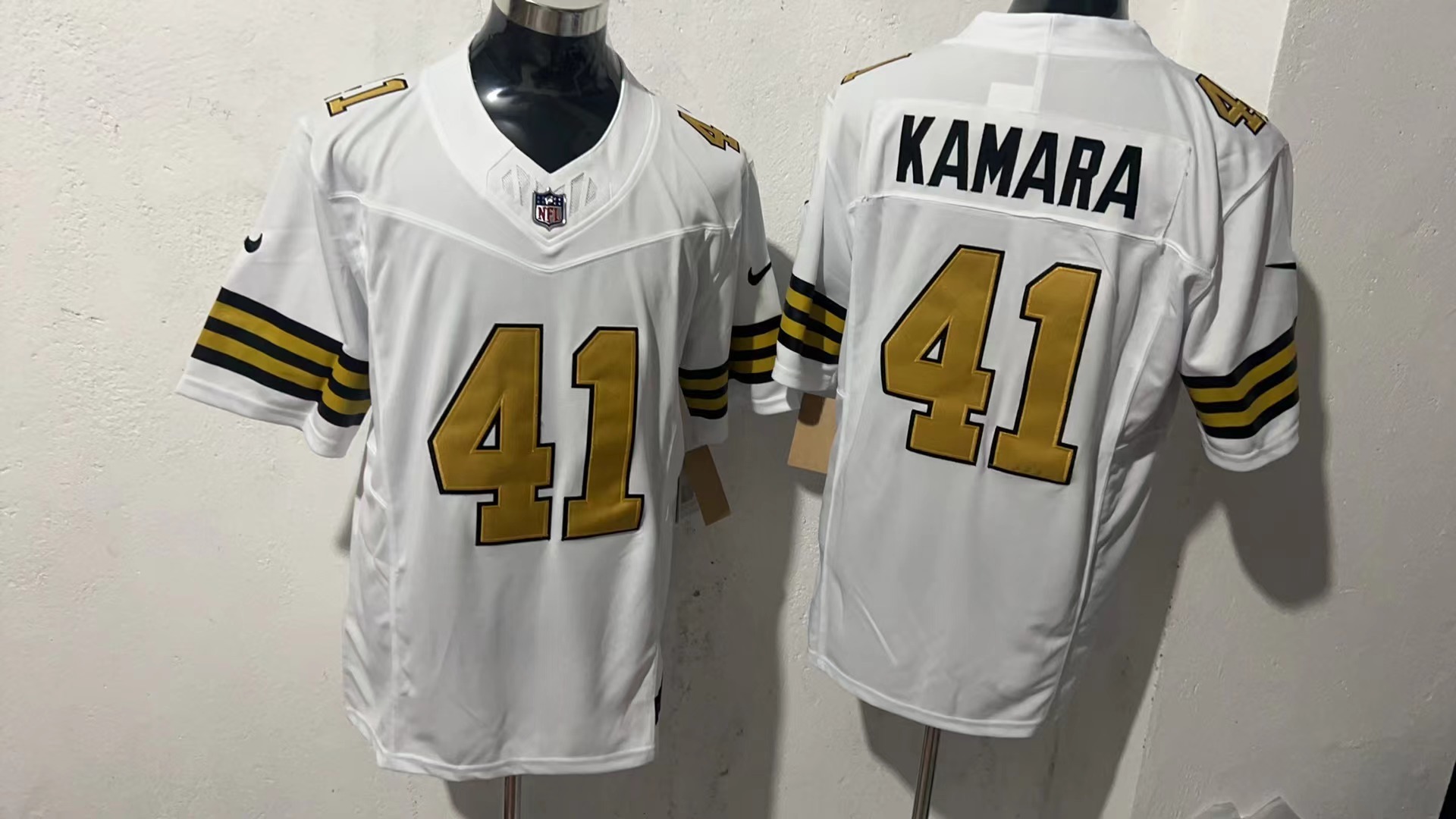 Alvin Kamara #41 New Orleans Saints White Alternate Jersey — supplier front and back