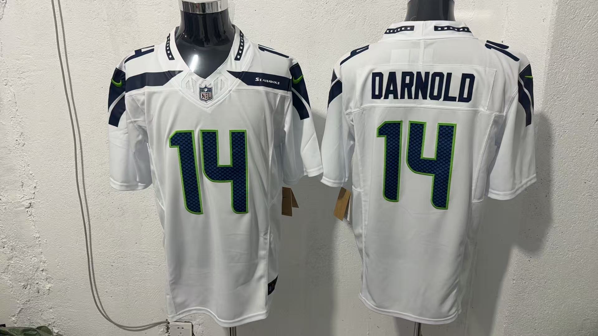 Sam Darnold #14 Seattle Seahawks White Away Jersey — supplier front and back