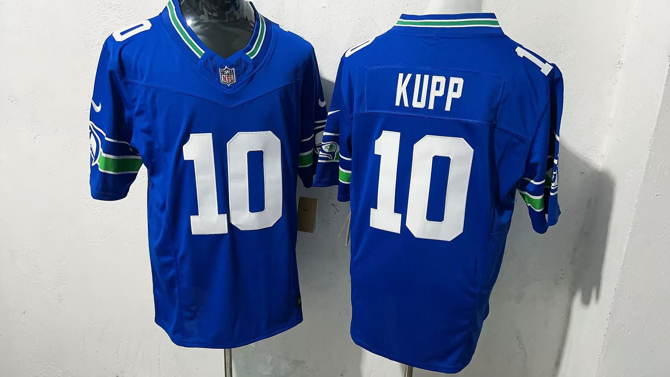 Cooper Kupp #10 Seattle Seahawks Royal Throwback Jersey — supplier front and back