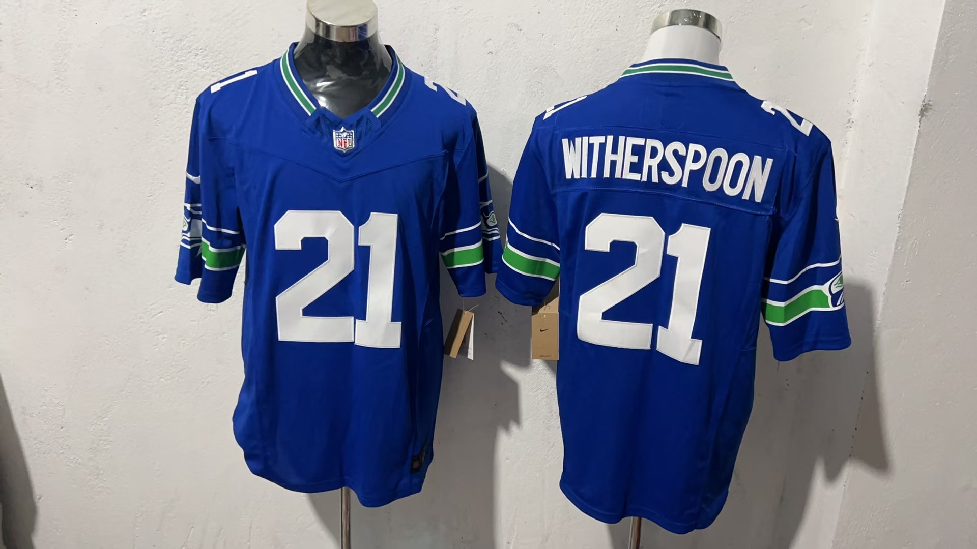 Devon Witherspoon #21 Seattle Seahawks Royal Throwback Jersey — supplier front and back