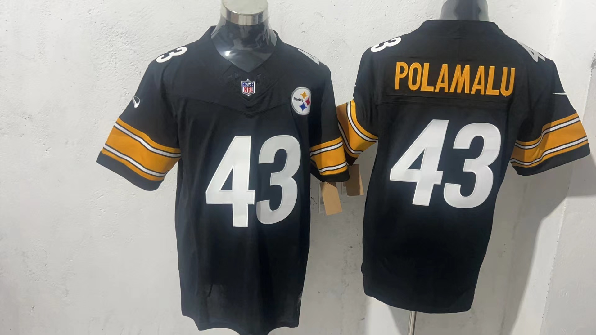 Troy Polamalu #43 Pittsburgh Steelers Black Home Jersey — supplier front and back