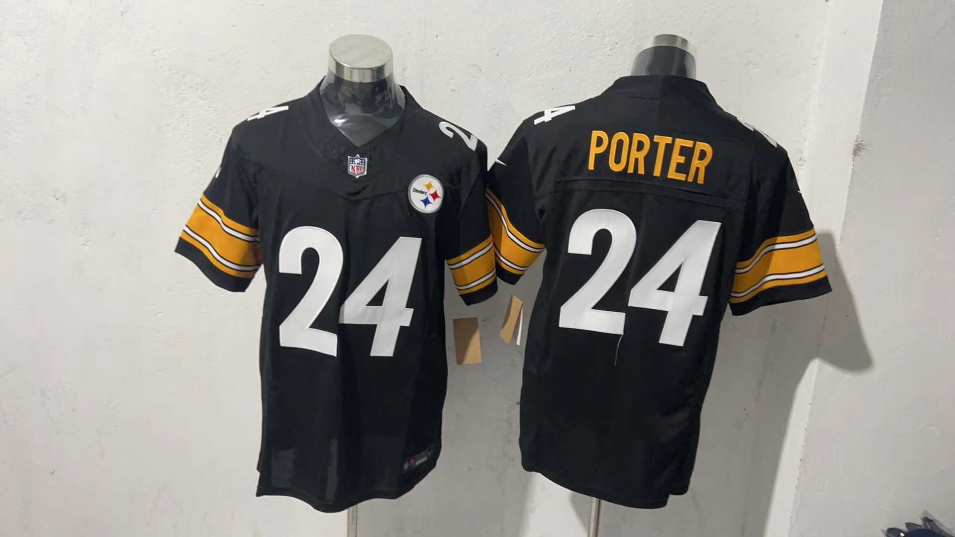 Joey Porter Jr. #24 Pittsburgh Steelers Black Home Jersey — supplier front and back