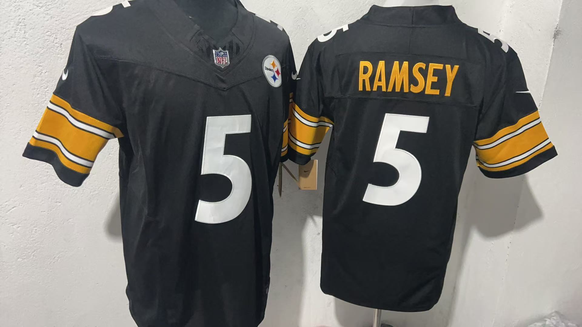 Jalen Ramsey #5 Pittsburgh Steelers Black Home Jersey — supplier front and back