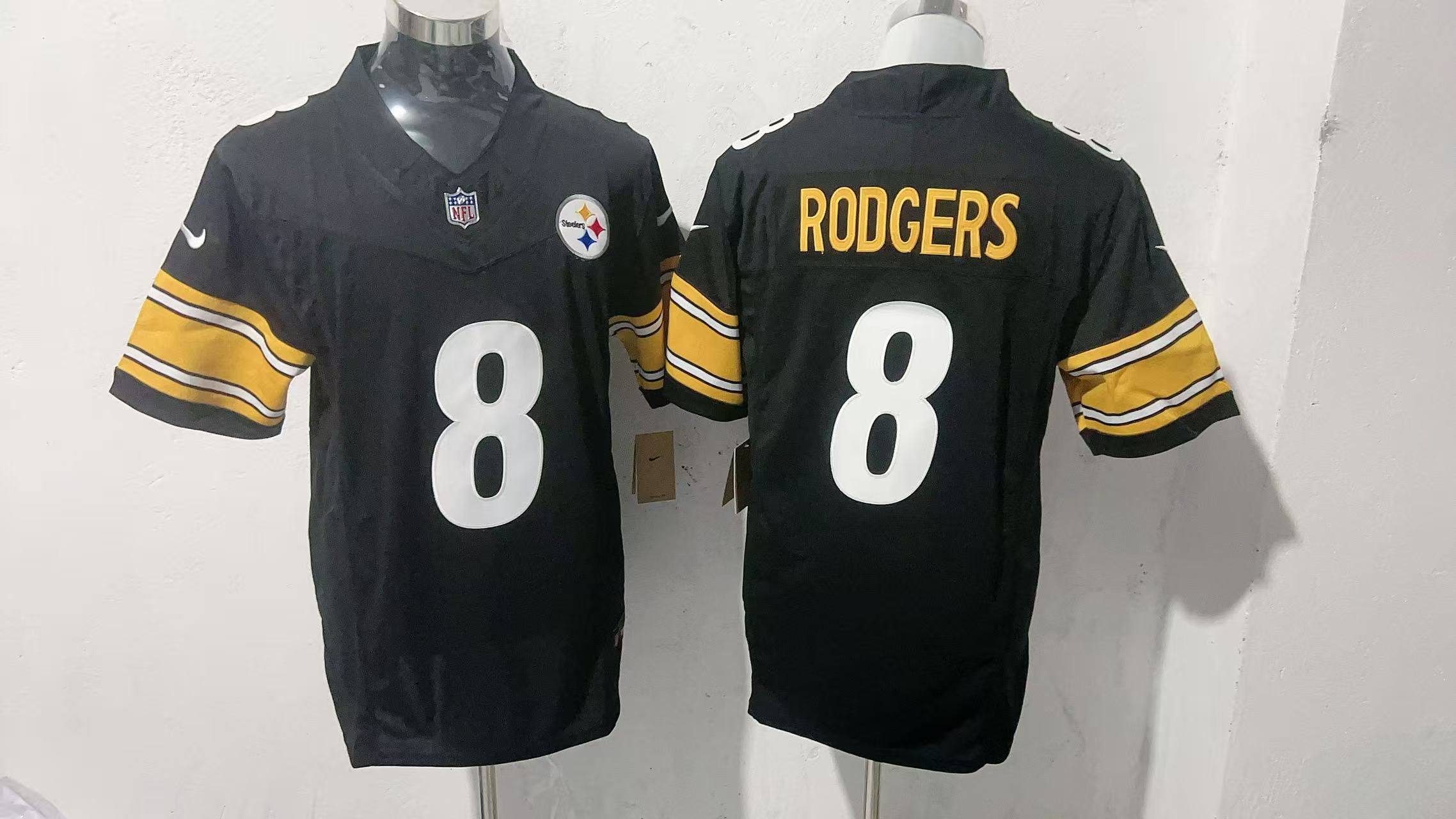 Aaron Rodgers #8 Pittsburgh Steelers Black Home Jersey — supplier front and back