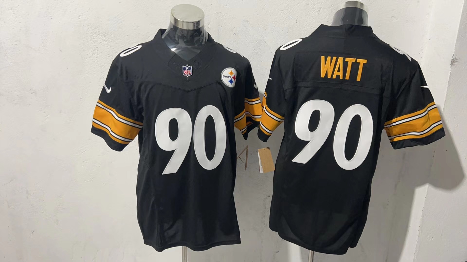 T.J. Watt #90 Pittsburgh Steelers Black Home Jersey — supplier front and back
